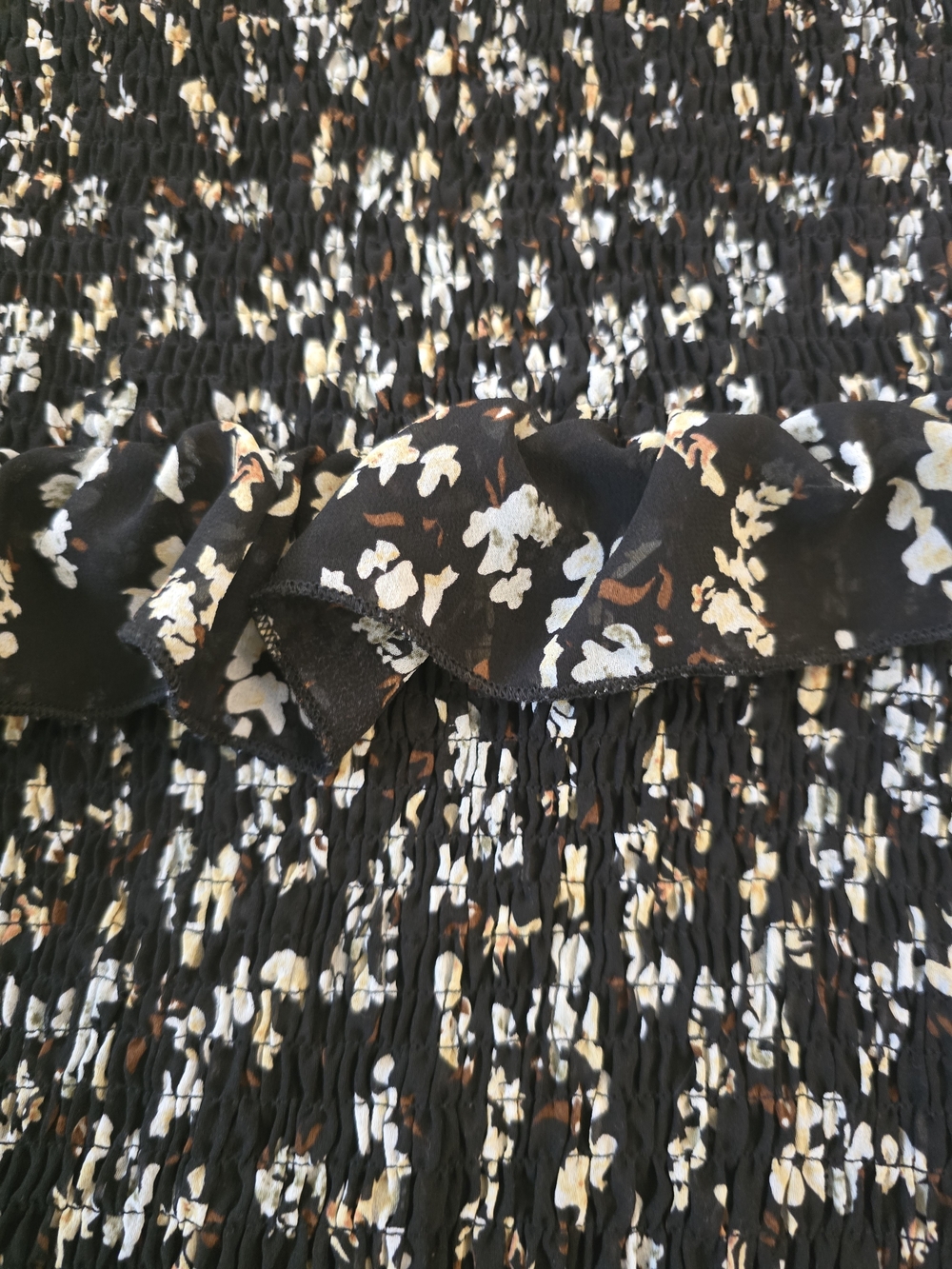 Source Unknown Black Floral Smocked Dress with Ruffle